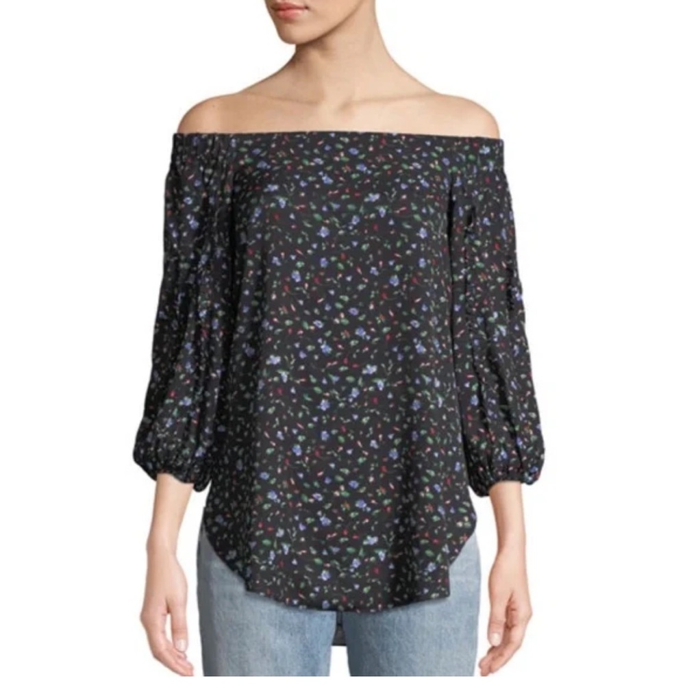 • Club Monaco • Women’s Dioney Black Floral Blouse Off Shoulder Top 00 / Small